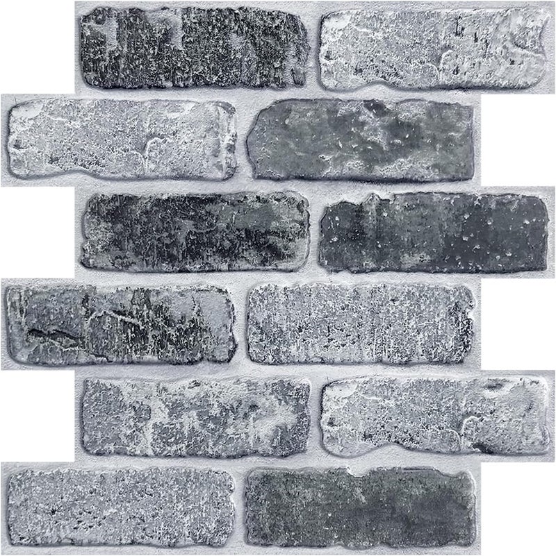 COMSTICKC 3D Gray Brick Wall Panel, Peel and Stick Brick Wall Tiles, 10 Pcs of 12"X12", Small Size Thin PVC Faux Brick Self Adhesive Fake Brick Paneling Brick Backsplash - Image 1